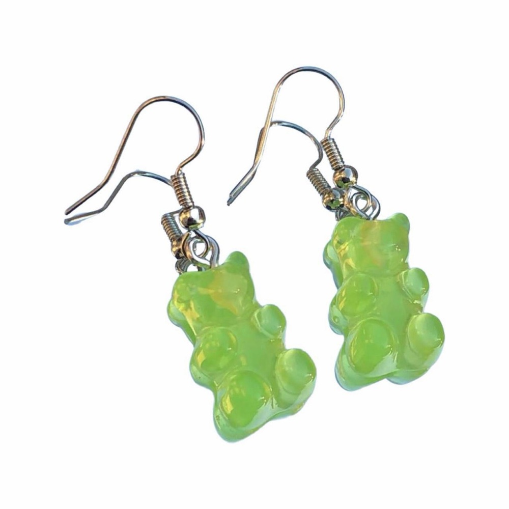 Green Gummy Bear Dangle Earrings